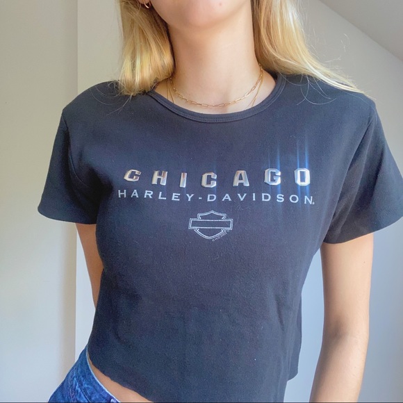 Harley Davidson Chicago Cropped Black Tee - Picture 5 of 5